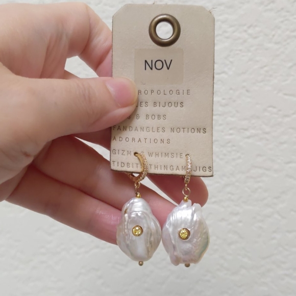 Anthropologie Paved Pearl CZ Earrings November NWT - Picture 11 of 11